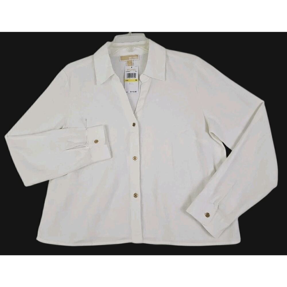 Michael Michael Kors ~Woman Size M~ White Linen Blend Shirt Button-Up NWT $110